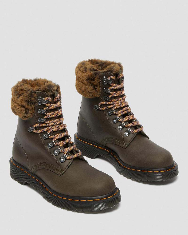 Women's Dr Martens 1460 Serena Collar Faux Fur Lined Winter Boots Grey | AU 277CTV